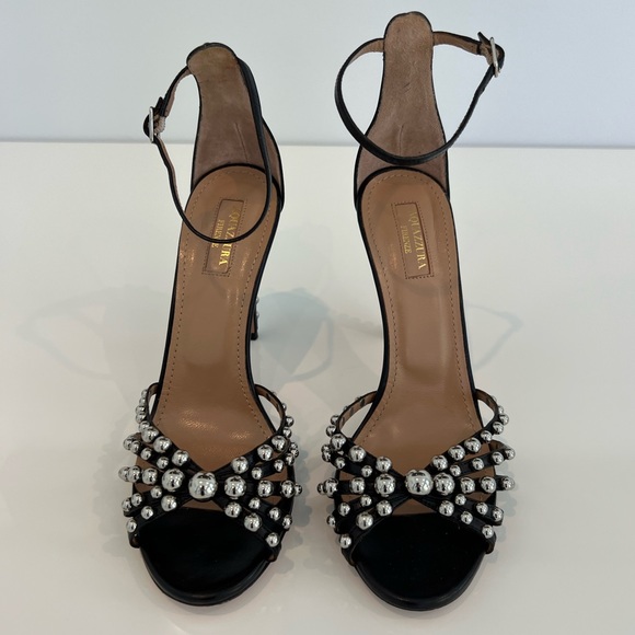 Aquazzura Shoes - AQUAZZURA BLACK STUDDED SANDALS SIZE 8